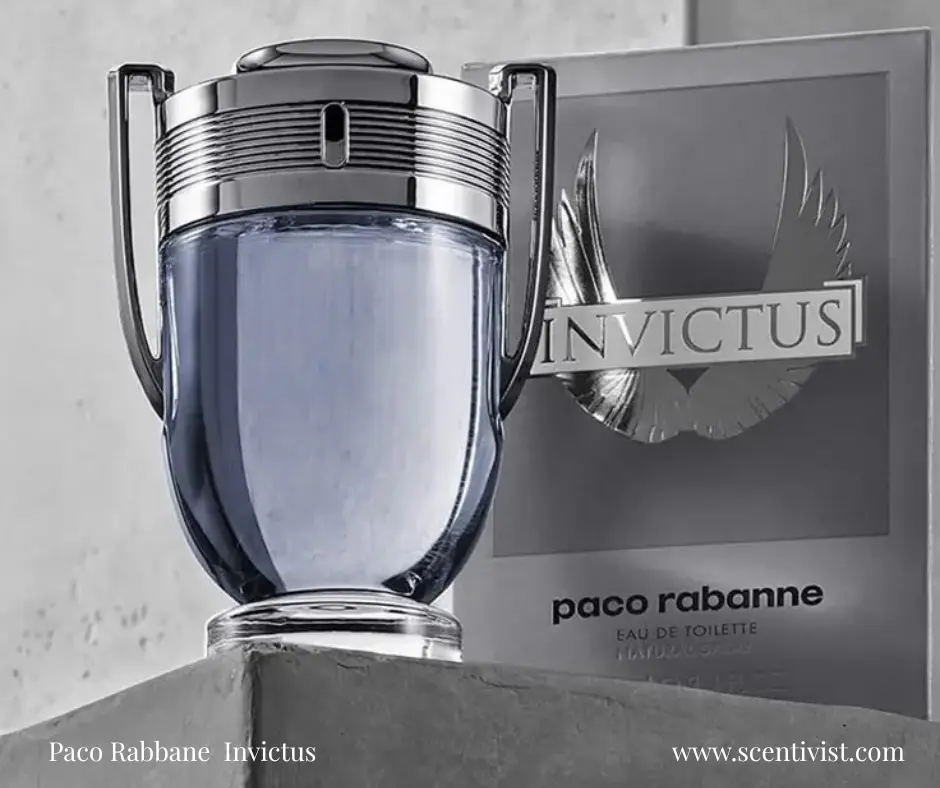 Paco Rabanne Invictus perfume bottle featuring a fresh aquatic and woody fragrance profile