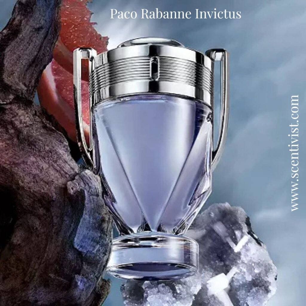 Paco Rabanne Invictus perfume bottle with silver trophy design