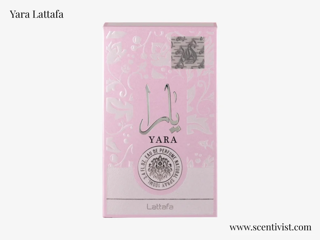 Close-up of Yara Lattafa perfume highlighting its elegant pastel packaging