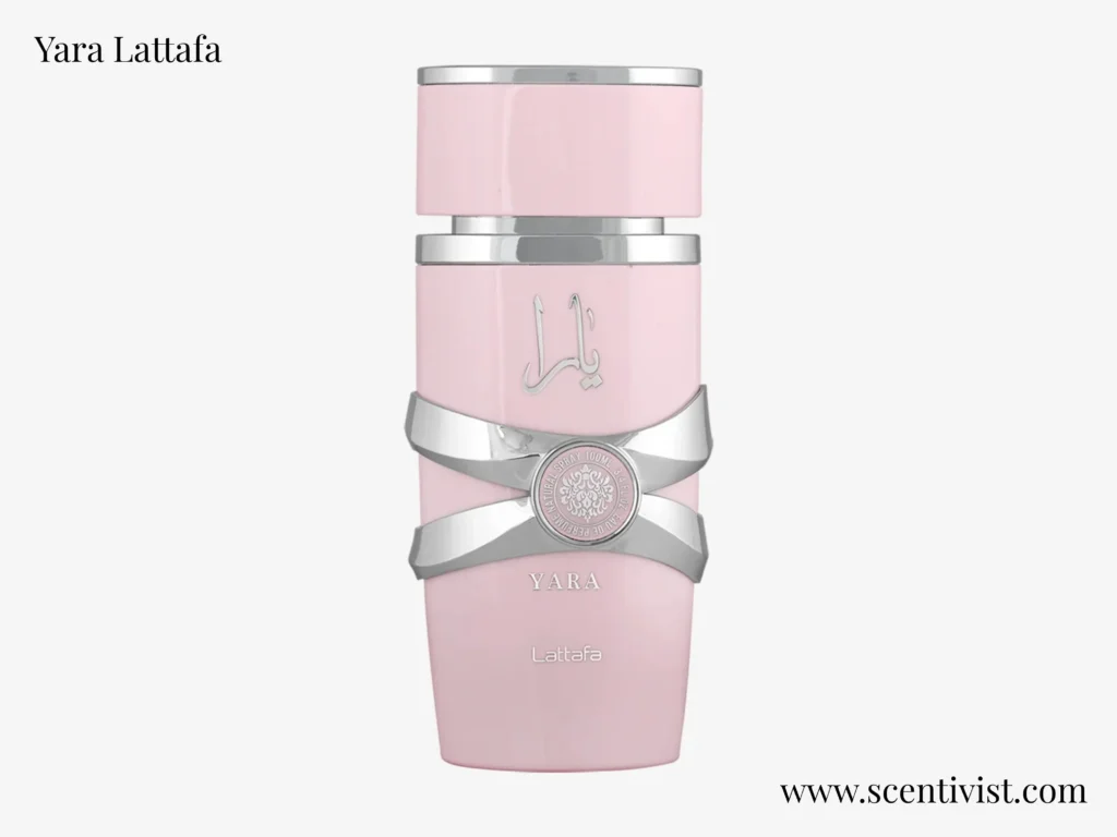 Yara Lattafa perfume bottle photographed in natural lighting for a soft aesthetic look