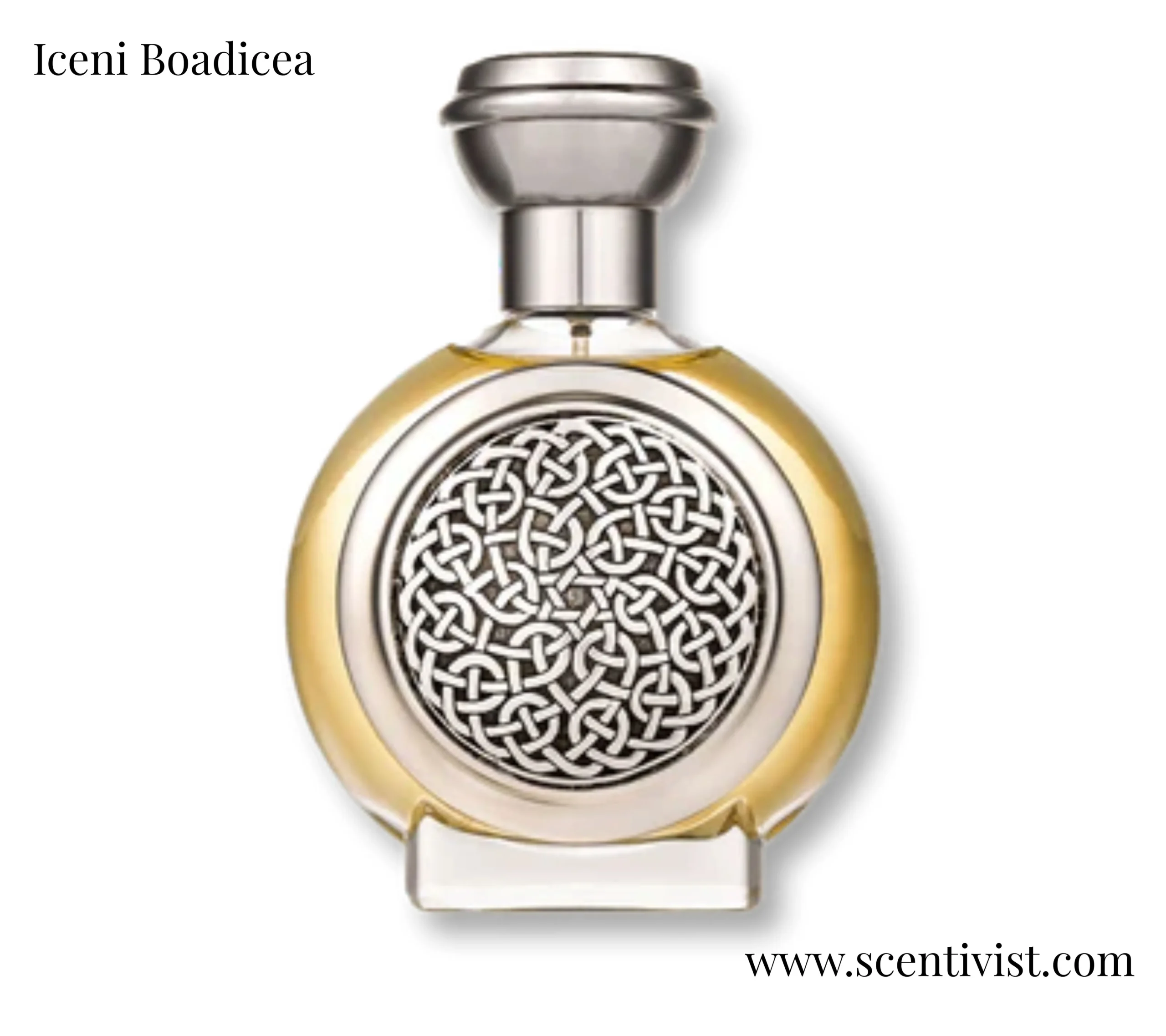 Iceni Boadicea the Victorious luxury perfume bottle with ornate silver shield design