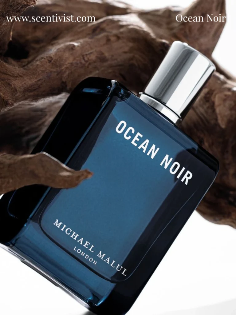 Ocean Noir perfume set against a dark background
