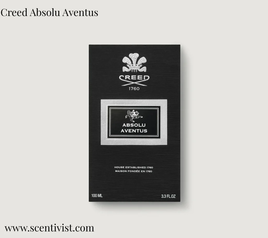 Creed Aventus Absolu packaging box, front view with logo and design.