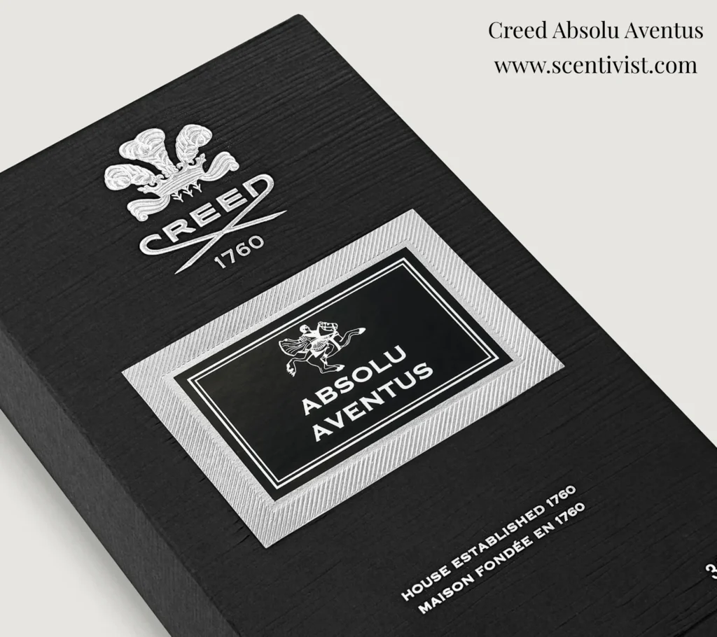 Side view of Creed Aventus Absolu box showing texture and design details.