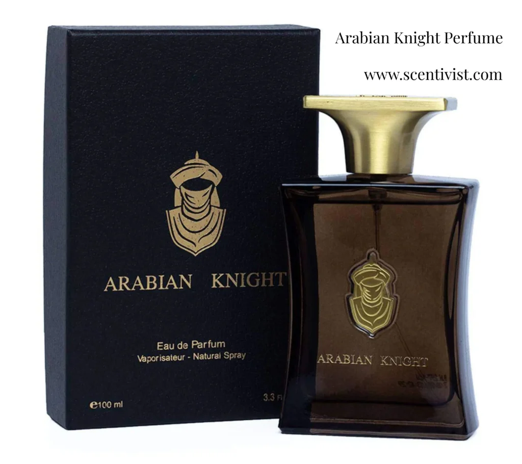 Arabian Knight perfume bottle with complete white packaging, featuring the fragrance bottle displayed alongside its fully packed white box.
