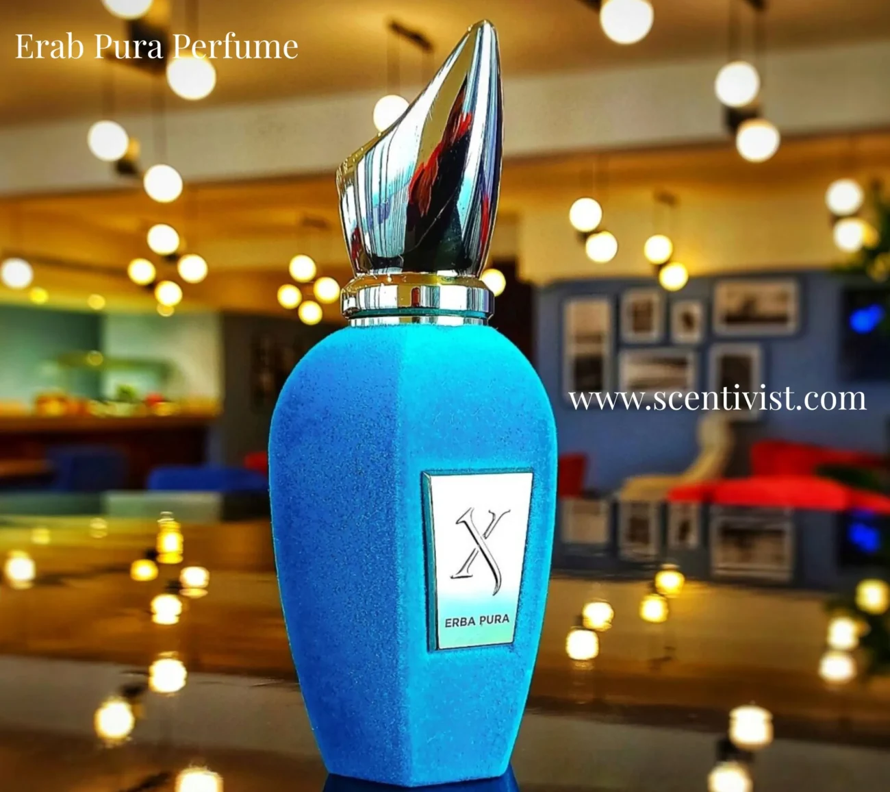 Erab Pura Perfume bottle displayed on a clean surface, highlighting its elegant and luxurious design.