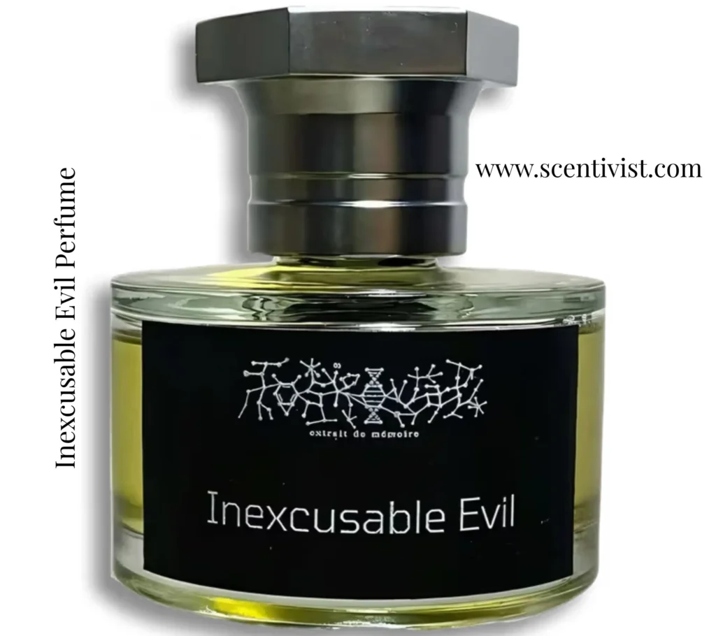 Inexcusable Evil perfume bottle displayed against a clean white background highlighting its unique and bold design.