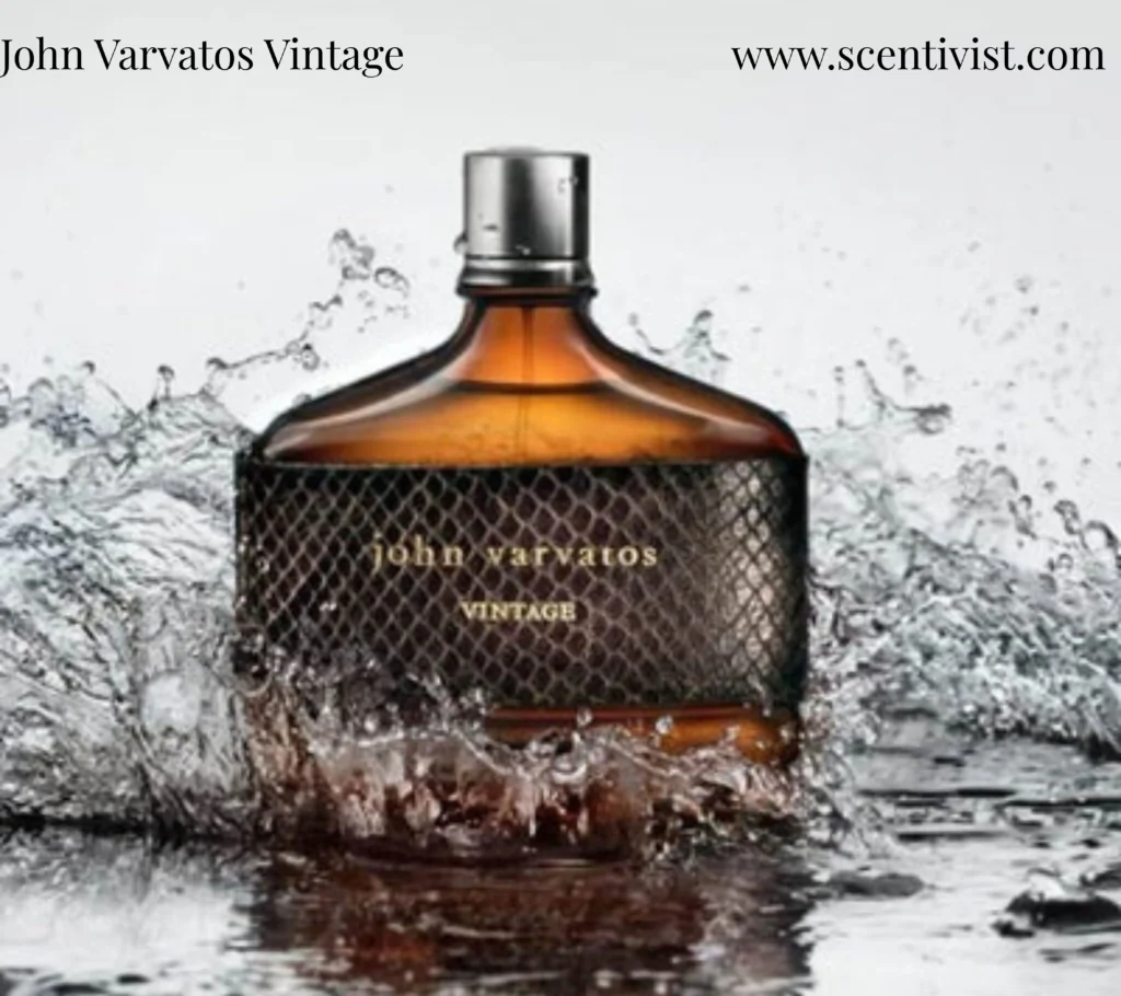 John Varvatos Vintage Eau de Toilette bottle surrounded by dynamic water splash.