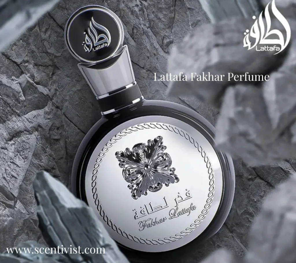 Lattafa Fakhar Black Perfume bottle on dark luxury background.