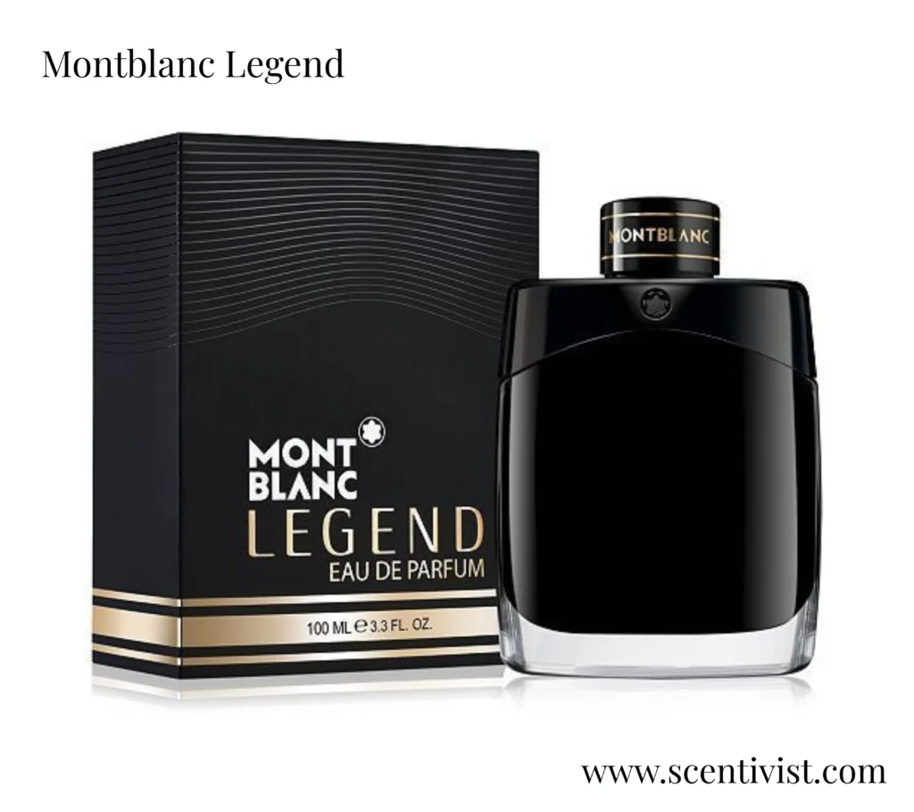Close-up of Montblanc Legend perfume bottle and cap