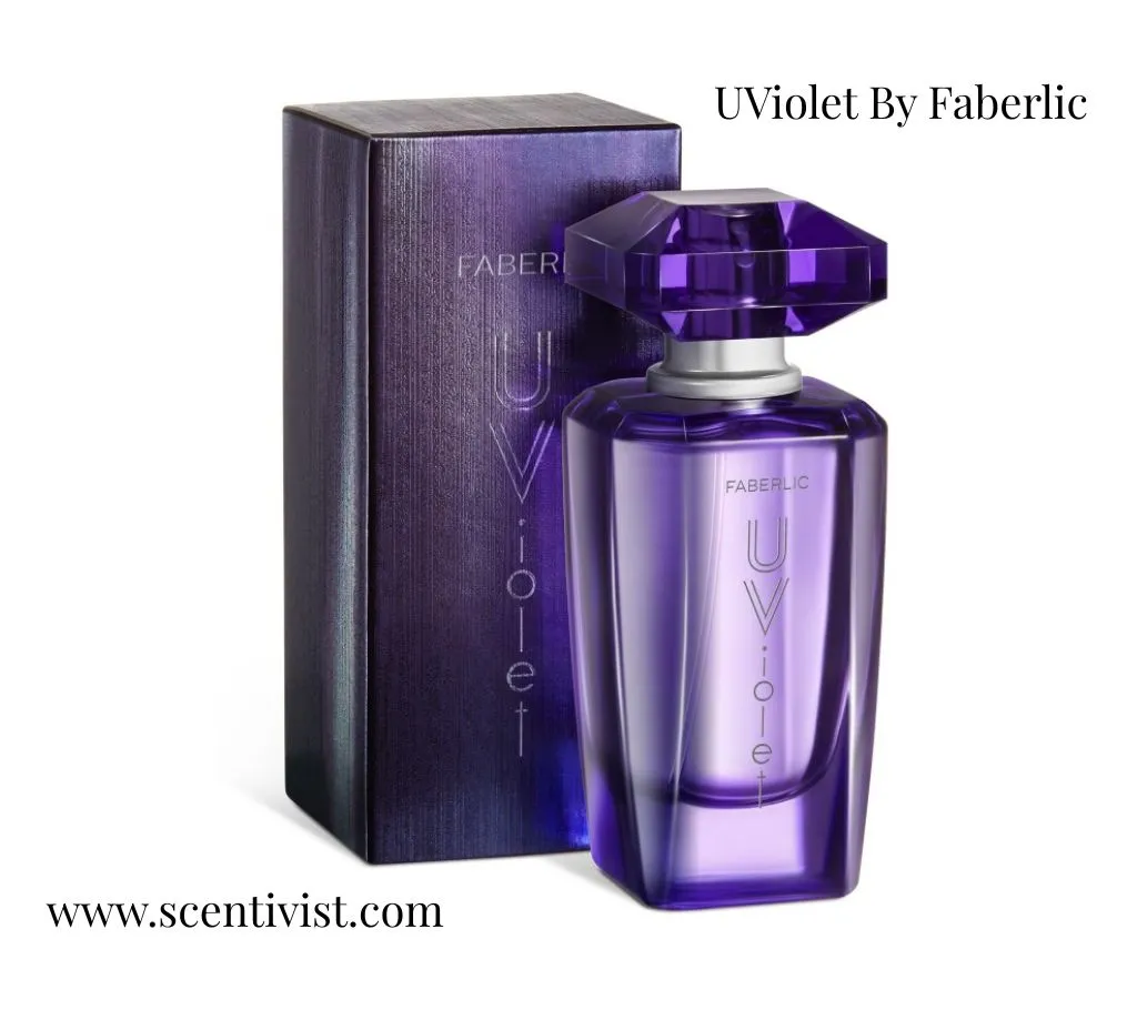 Ultraviolet Perfume bottle displayed beside its matching box packaging, highlighting the fragrance’s bold purple design and modern style.